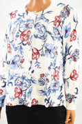 Karen Scott Women's Long-Sleeves White Floral-Print Button Down Cardigan Shrug L