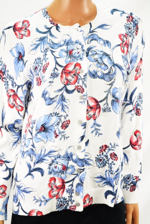 Karen Scott Women's Long-Sleeves White Floral-Print Button Down Cardigan Shrug L
