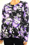 Karen Scott Women Long-Sleeves Purple Floral-Print Button Down Cardigan Shrug M