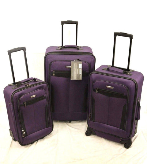 $340 NEW Travel Select Segovia 3 PC Luggage Set Expandable Suitcase Purple Soft
