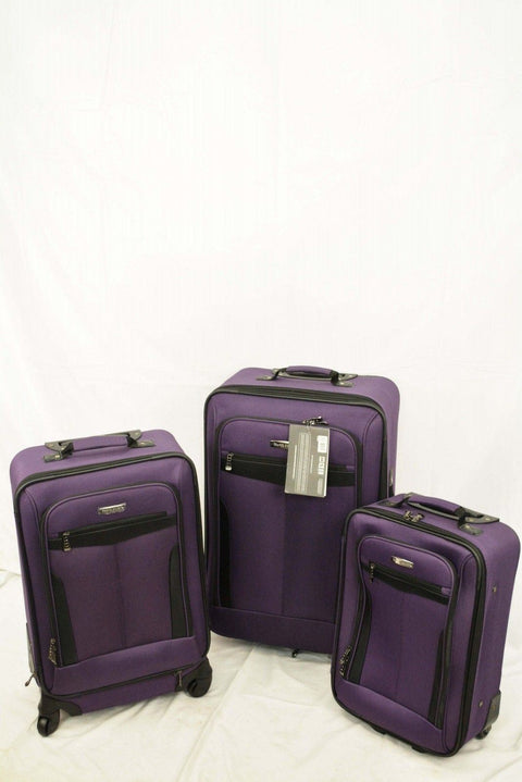 $340 NEW Travel Select Segovia 3 PC Luggage Set Expandable Suitcase Purple Soft