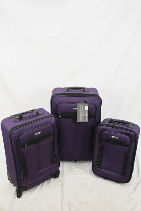 $340 NEW Travel Select Segovia 3 PC Luggage Set Expandable Suitcase Purple Soft