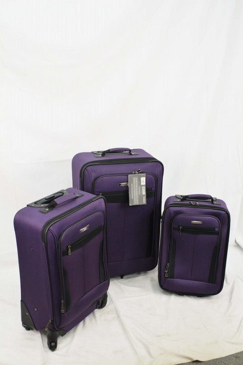$340 NEW Travel Select Segovia 3 PC Luggage Set Expandable Suitcase Purple Soft