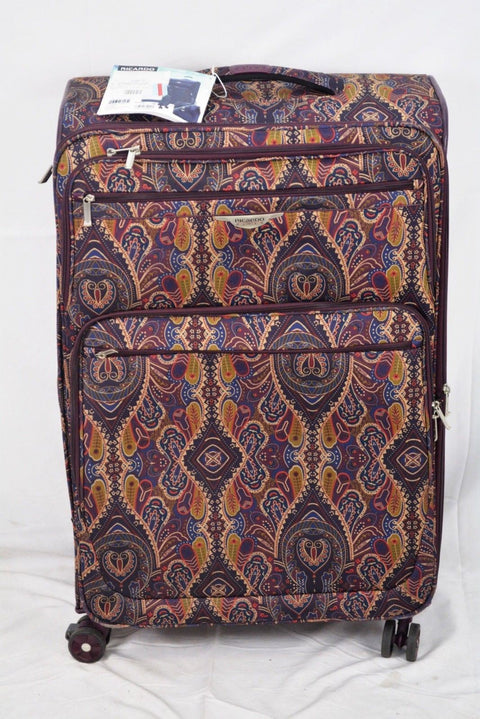 $340 Ricardo Big Sur 29" Printed Expandable Spinner Luggage Mocha Maze Beige