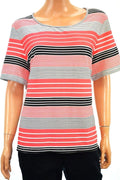 $79 Calvin Klein Women's Short Sleeve Black Red Striped Scoop Blouse Top Plus 3X - evorr.com