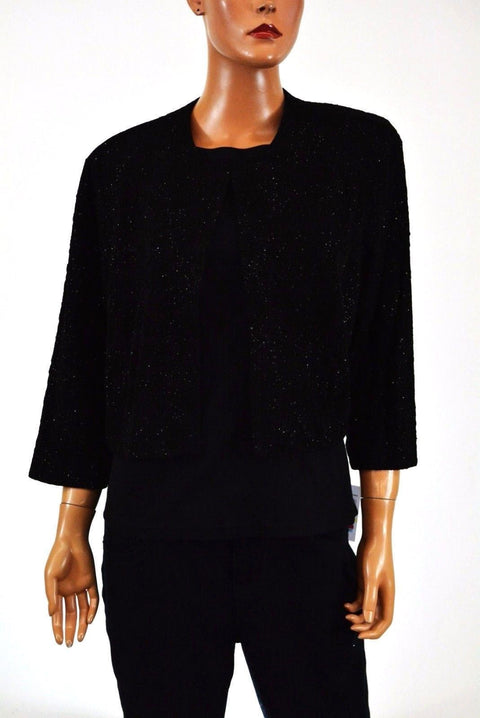 New MSK Women Black 3/4 Sleeves Open Front Metallic Cardigan Shrug Size Plus 18W