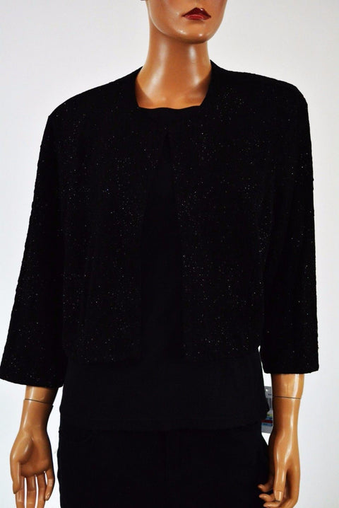 New MSK Women Black 3/4 Sleeves Open Front Metallic Cardigan Shrug Size Plus 18W