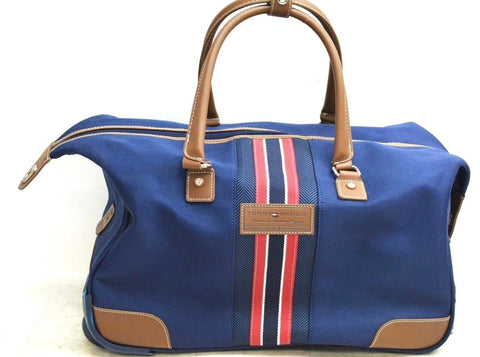 $200 Tommy Hilfiger Freeport Rolling Wheels Duffel City Bag Travel Luggage Blue