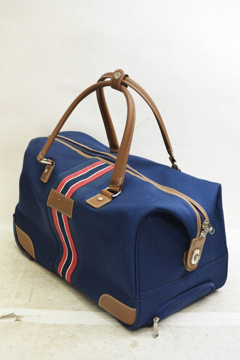 $200 Tommy Hilfiger Freeport Rolling Wheels Duffel City Bag Travel Luggage Blue