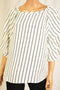 Charter Club Women's Tiered-Sleeve White Striped Blouse Top Large L
