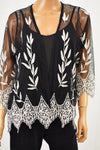 Alfani Women Black Embroidered Open-Front Sheer Cardigan Shrug Petite M