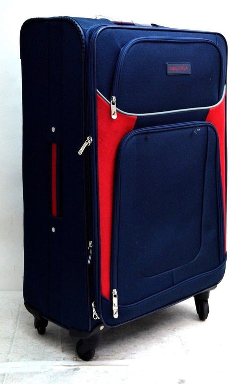 $460 Nautica Oceanview 28'' Spinner Suitcase Blue Red Soft Travel Luggage