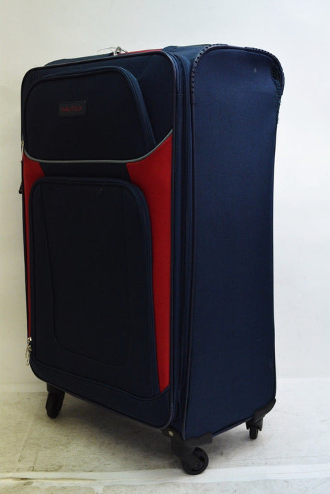 $460 Nautica Oceanview 28'' Spinner Suitcase Blue Red Soft Travel Luggage