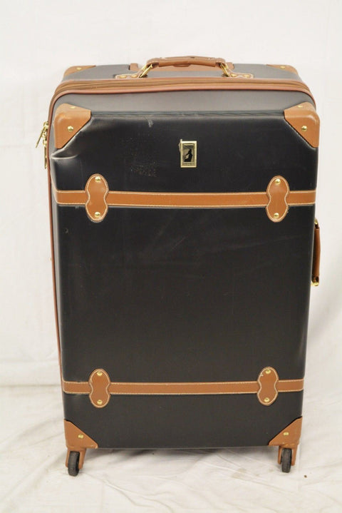 $400 London Fog Retro 28" Spinner Expandable Suitcase Luggage Black Hardcase