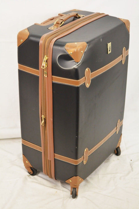 $400 London Fog Retro 28" Spinner Expandable Suitcase Luggage Black Hardcase