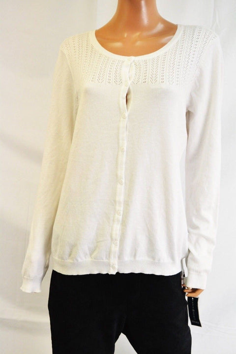 Karen Scott Women's Long Sleeve White Pointelle Cardigan Shrug Top Large L