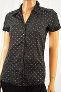 Style&Co Women Cotton Black Dotted Print Button Down Shirt Blouse Top Small S - evorr.com
