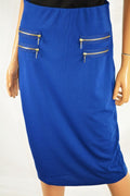 New Grace Elements Women's Stretch Blue Pull On Zip-Pocket Pencil Skirt S - evorr.com