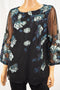 Charter Club Women's Metallic Black Floral Embroidered Mesh Blouse Top L