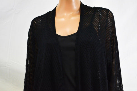 Charter Club Women's Pointelle Cardigan Top Long Sleeve Black Front-Open Plus 3X