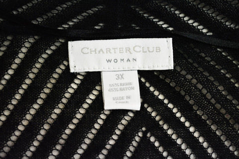Charter Club Women's Pointelle Cardigan Top Long Sleeve Black Front-Open Plus 3X