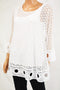 Alfani Women's Scoop Neck 3/4-Sleeve White Layered Lace Blouse Top Plus 3X