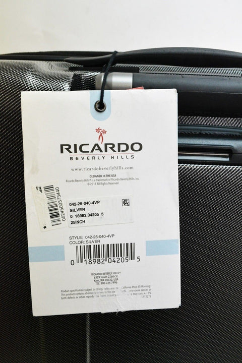 $380 New Ricardo Cabrillo 25" Hard Shell 8 Wheels Spinner Suitcase Gray