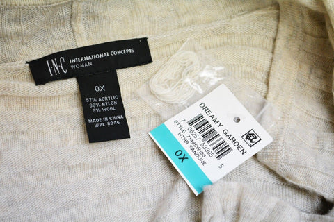 INC International Concepts Draped Open-Front Cardigan Top Heather Beige Plus 16W