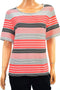 $79 Calvin Klein Women's Short Sleeve Black Red Striped Scoop Blouse Top Plus 0X - evorr.com