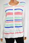 Charter Club Women's Beaded Button Down Cardigan Top Multicolor Striped Plus 2X