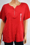 New Karen Scott Women's Henley Short Sleeve Cotton Red Blouse Top Plus Size 1X