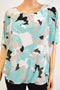 Alfani Women's Scoop Elbow Sleeve Blue Printed Bubble-Hem Blouse Top Plus 0X 16W