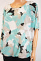 Alfani Women's Scoop Elbow Sleeve Blue Printed Bubble-Hem Blouse Top Plus 0X 16W