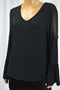 Marled Women's Bell Sleeve Black Mesh-Shoulder Illusion Blouse Top XL - evorr.com