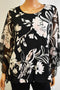 Alfani Women Angel Sleeve Lace Trim Black Floral Blouson Blouse Top Plus 0X 16W