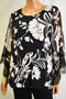 Alfani Women Angel Sleeve Lace Trim Black Floral Blouson Blouse Top Plus 0X 16W