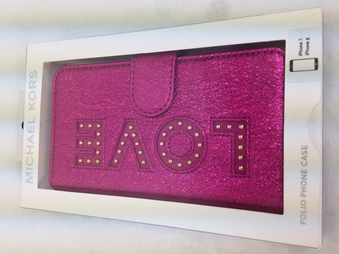 $99 New Michael Kors Women's iPhone 7 & 8 Folio Phone Case (Love in Ultra Pink)