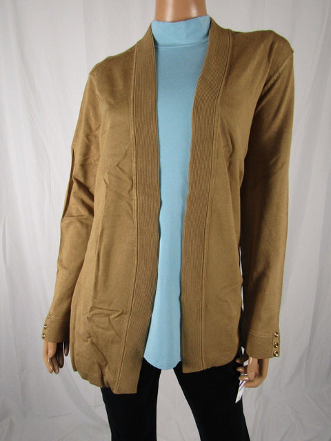 Charter Club Women Long-Sleeve Open-Front Cardigan Knitted Salty Nut Top XXL 2XL