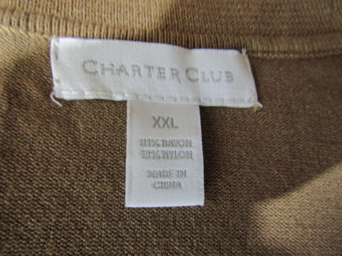 Charter Club Women Long-Sleeve Open-Front Cardigan Knitted Salty Nut Top XXL 2XL
