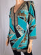 JM Collection Women's 3/4 Sleeve V-neck Jade Green Printed Blouse Tunic Top XL