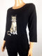 Karen Scott Women's Scoop Neck Black Cat Graphic Sweater 3/4 Sleeve Pullover XL