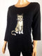Karen Scott Women's Scoop Neck Black Cat Graphic Sweater 3/4 Sleeve Pullover XL