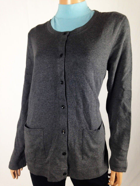 Karen Scott Women Long Sleeve Front Button Cardigan Cotton Sweater Gray Size M