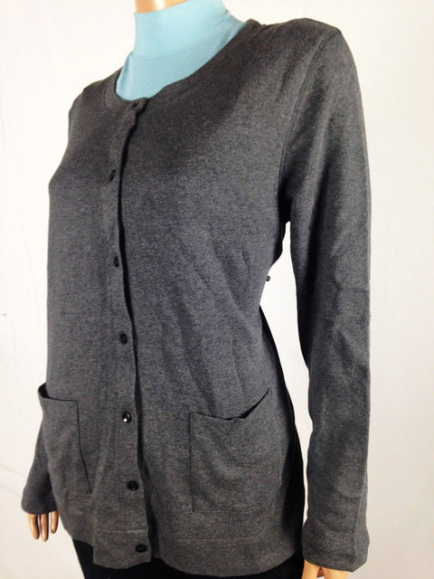 Karen Scott Women Long Sleeve Front Button Cardigan Cotton Sweater Gray Size M