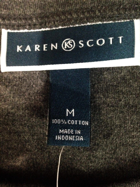 Karen Scott Women Long Sleeve Front Button Cardigan Cotton Sweater Gray Size M