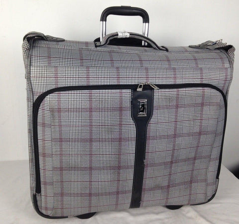 $400 London Fog Knightsbridge 44" Rolling Garment Travel Bag Gray Plaids Luggage