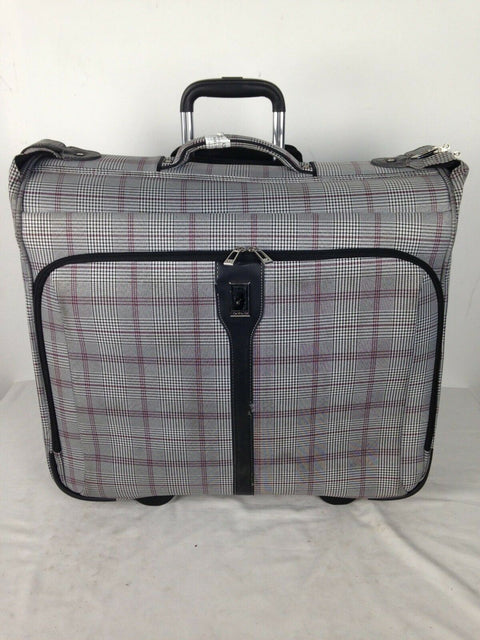 $400 London Fog Knightsbridge 44" Rolling Garment Travel Bag Gray Plaids Luggage