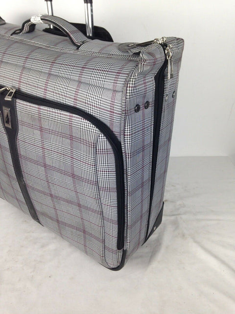 $400 London Fog Knightsbridge 44" Rolling Garment Travel Bag Gray Plaids Luggage