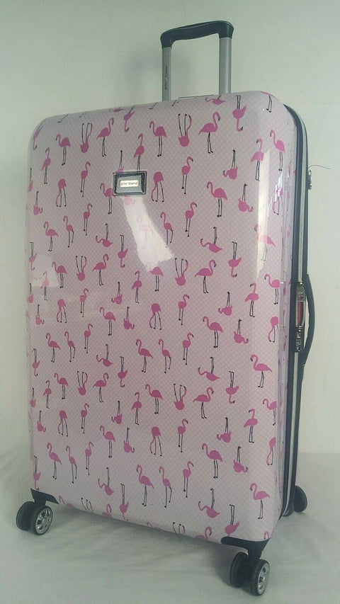 $350 New Betsey Johnson Flamingo Strut 30" Hard Spinner Suitcase Luggage Pink