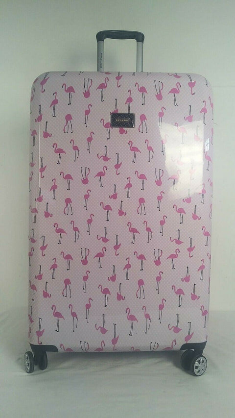 $350 New Betsey Johnson Flamingo Strut 30" Hard Spinner Suitcase Luggage Pink